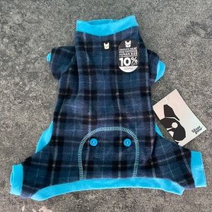 Silver Paw Plaid Dog Pajama- blue
